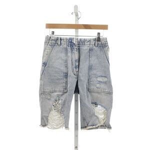 Givenchy Women Bermuda Shorts Cotton Button Blue Distressed Size 27